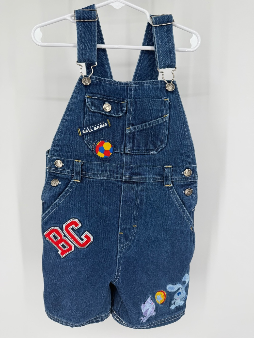 Vintage Y2K Blues Clues 4T Blue Denim Short Overalls Jeans Embroidered Pants 90s